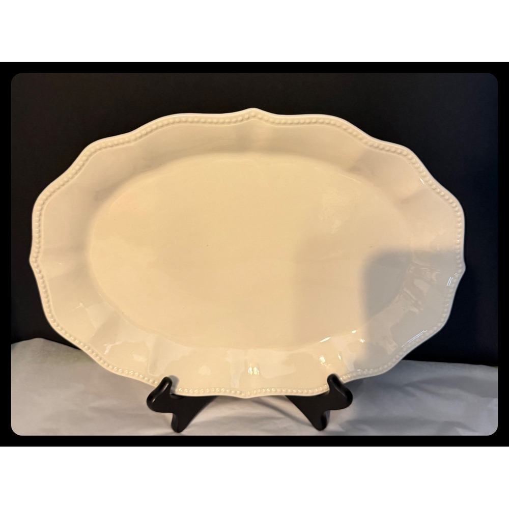 The Pioneer Woman Linen Platter Home 14in Cream Scalloped Beaded Serving Dish